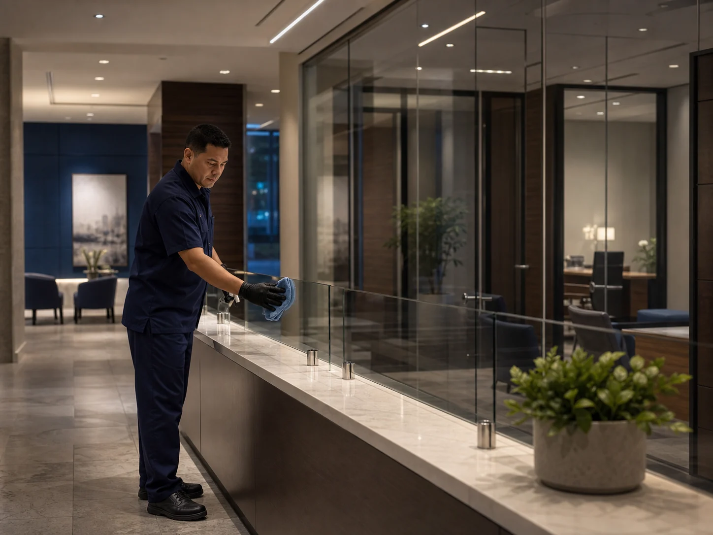 Polished financial services reception and consultation area