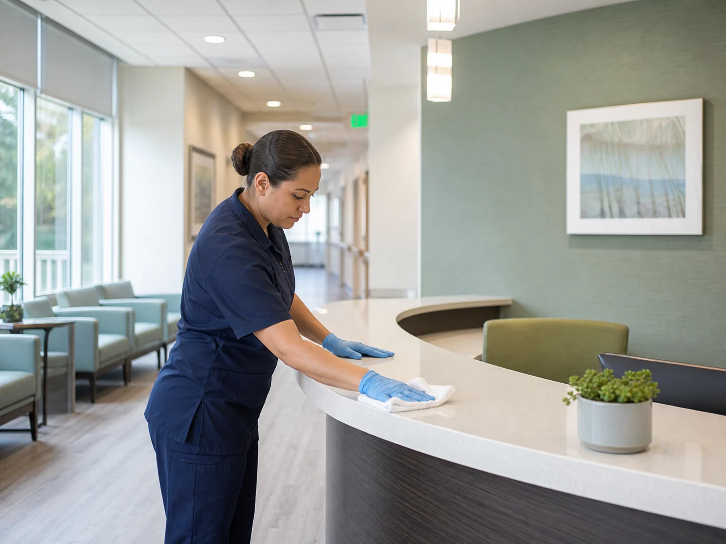 Clean contemporary medical reception and patient waiting area